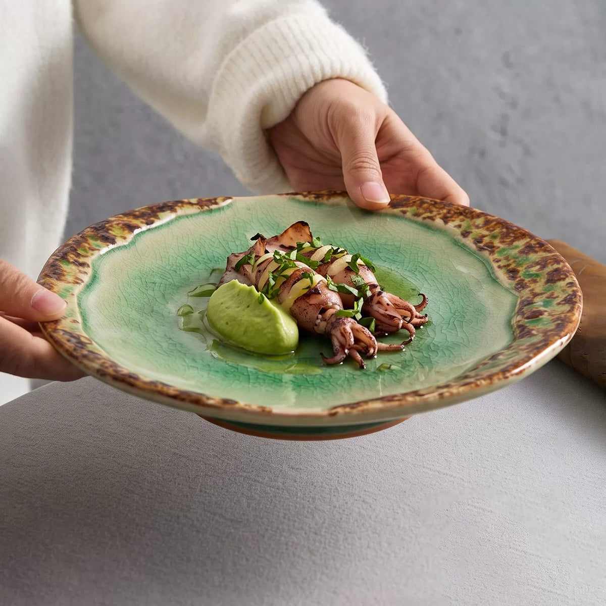 goseung tabletop collection emerald green asymmetrical appetizer plate