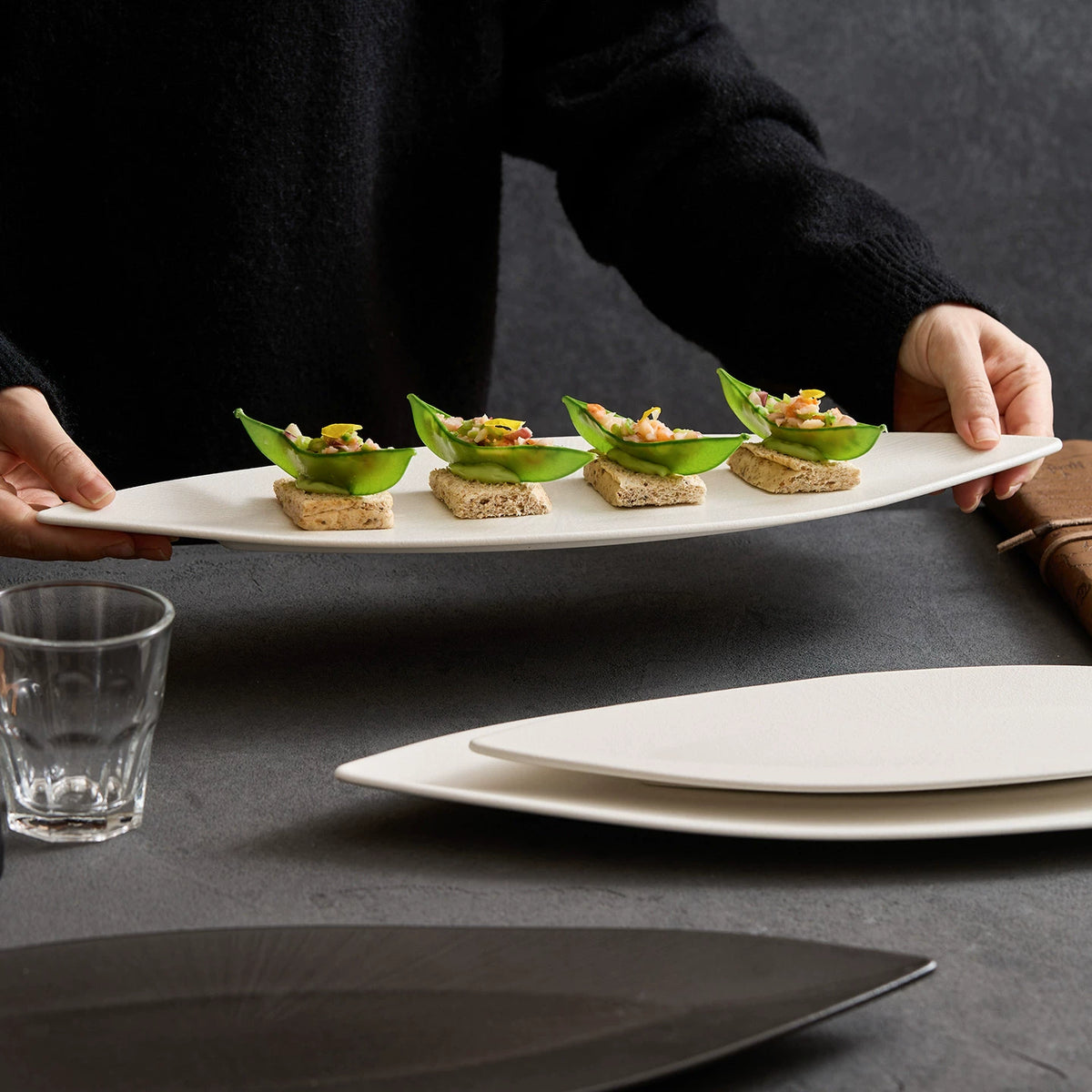 goseung tableware collection boat shape stoneware dish