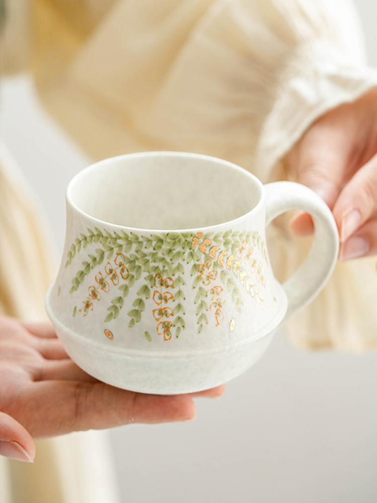 high end oriental style porcelain cup with cream matte glaze