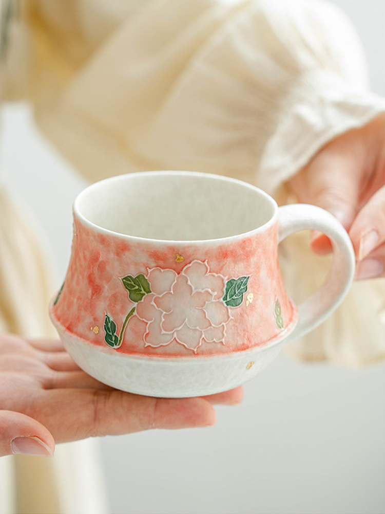 high end oriental style porcelain cup with pink mottle glaze