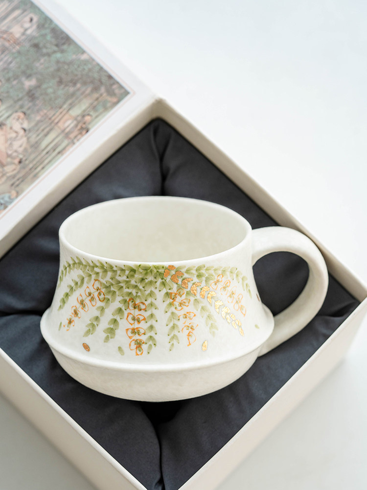 lightweight 188g botanical ceramic cup for minimalist living
