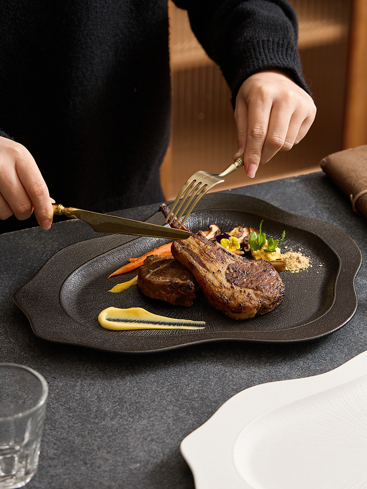 sculpted wavy rim free form ceramic serving plate for home host