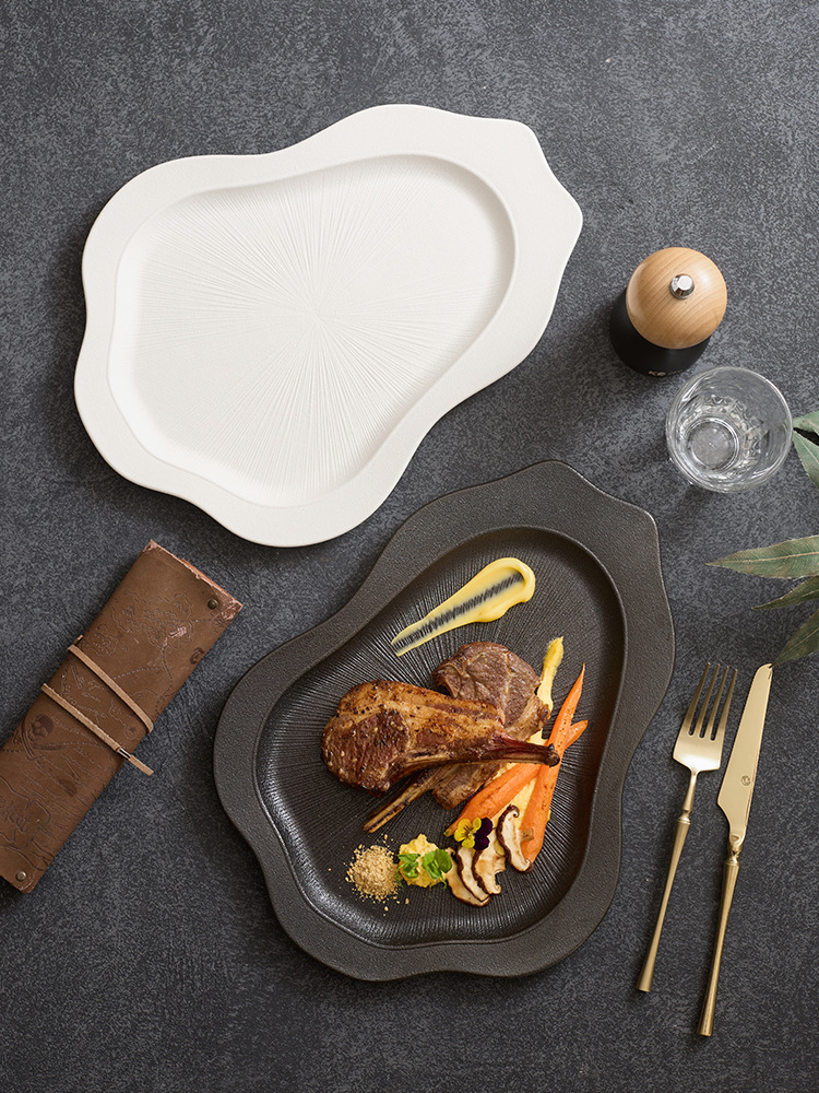 sculpted wavy rim free form ceramic serving plate for home host 