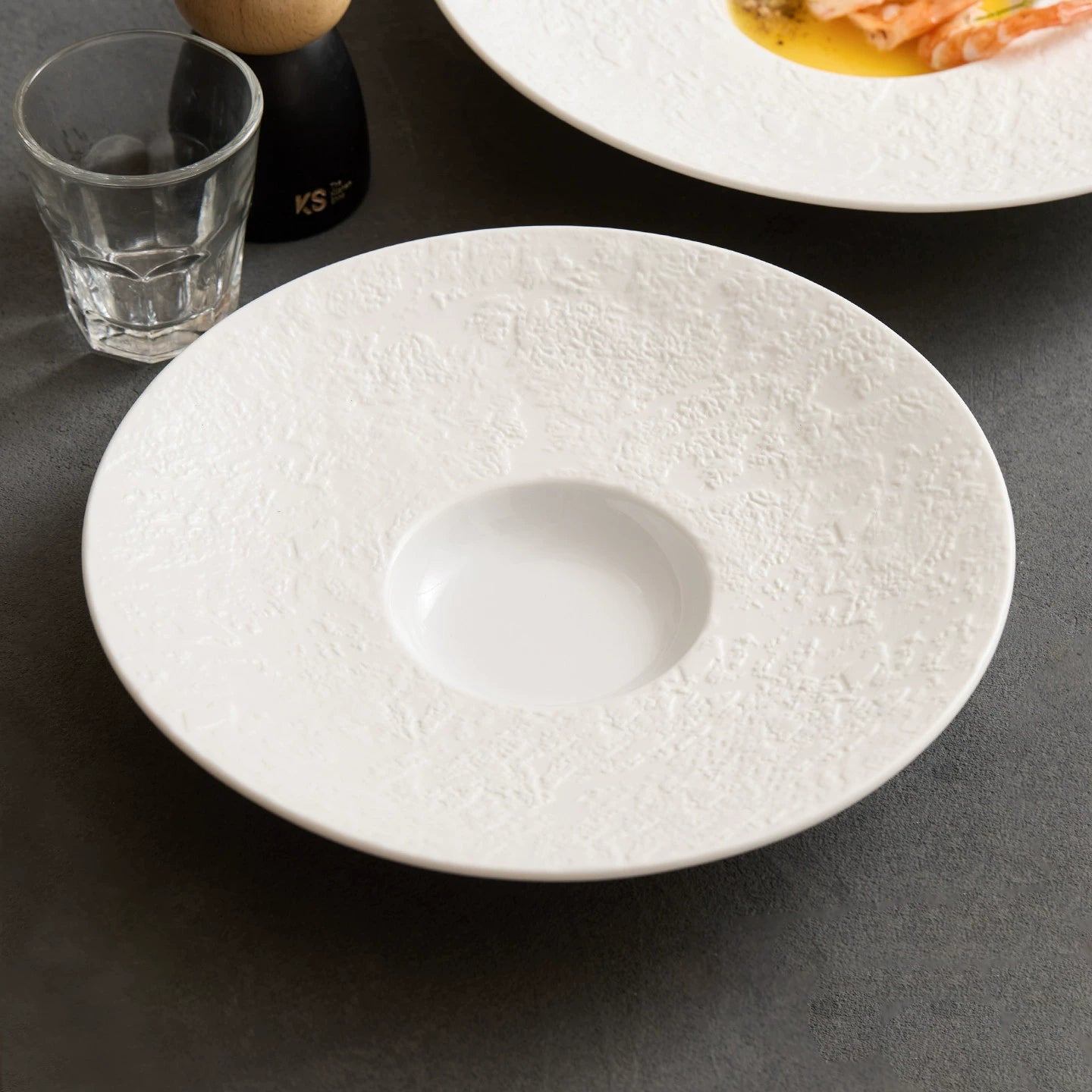 wabi sabi white ceramic hat plate with smooth central drop well